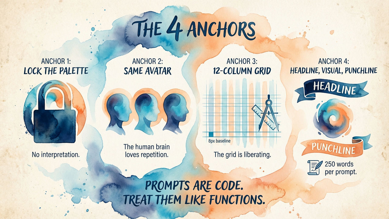 The 4-Anchor System — Visual Signature, Character, Grid, Rhythm